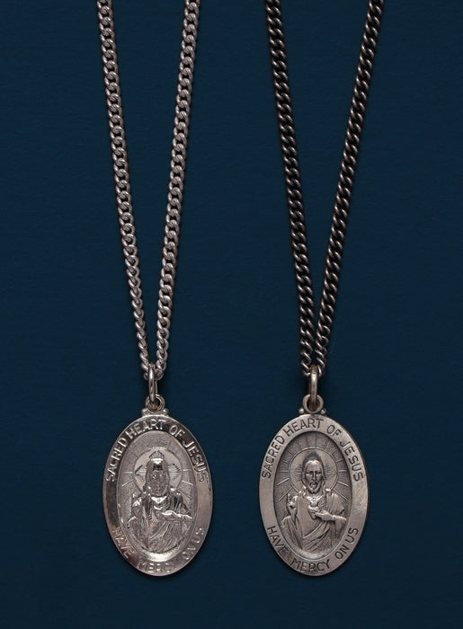 Sacred Heart of Jesus Sterling Silver Oval Medal Necklace for Men Jewelry WE ARE ALL SMITH   