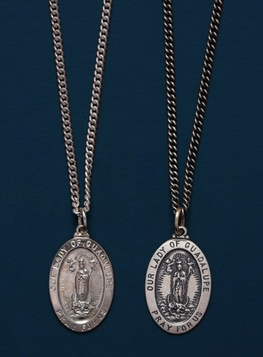 Virgen de Guadalupe Sterling Silver Oval Pendant Necklace for Men Jewelry WE ARE ALL SMITH   