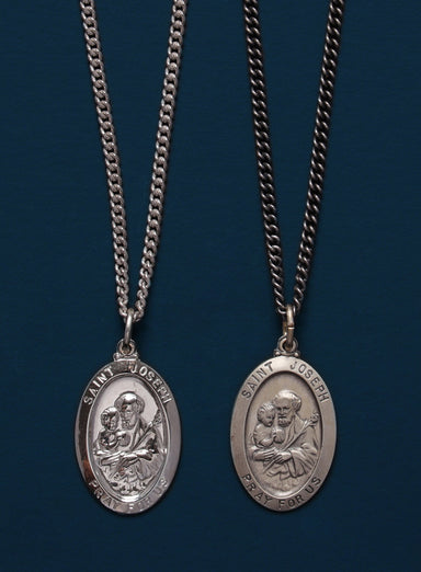 Saint Joseph Sterling Silver Oval Medal Necklace for Men Jewelry WE ARE ALL SMITH   
