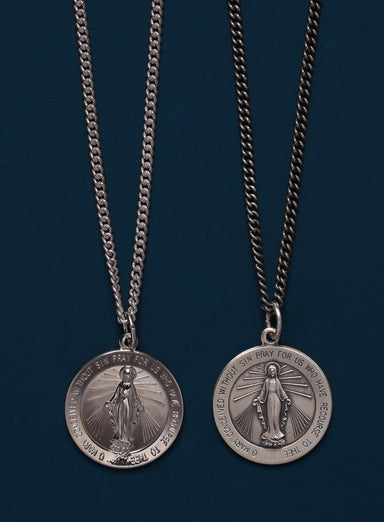 Sterling Silver Round Miraculous Medal Necklace for Men Jewelry WE ARE ALL SMITH   