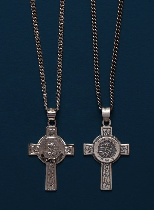 Saint Michael Cross Sterling Silver Pendant Necklace for Men Jewelry WE ARE ALL SMITH   