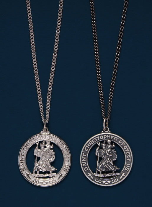 Saint Christopher Round Sterling Silver Pendant Necklace for Men Jewelry WE ARE ALL SMITH   