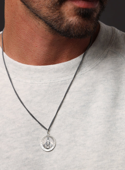 Sterling Silver Round Miraculous Medal Necklace for Men Jewelry WE ARE ALL SMITH   