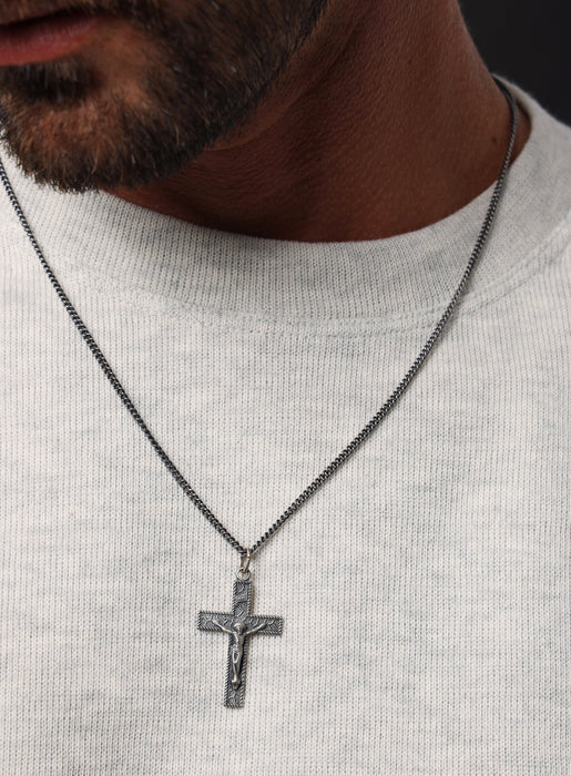 Sterling Silver Crucifix Cross Pendant Necklace for Men Jewelry WE ARE ALL SMITH   