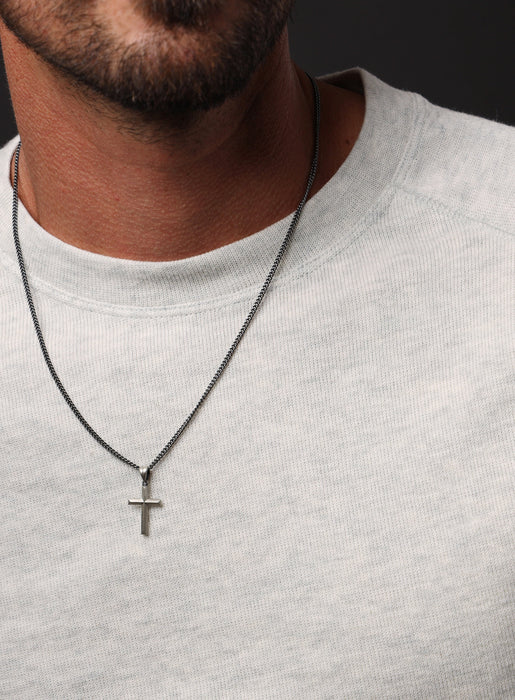 Small Sterling Silver Bevel Cross Pendant Necklace for Men Jewelry WE ARE ALL SMITH   