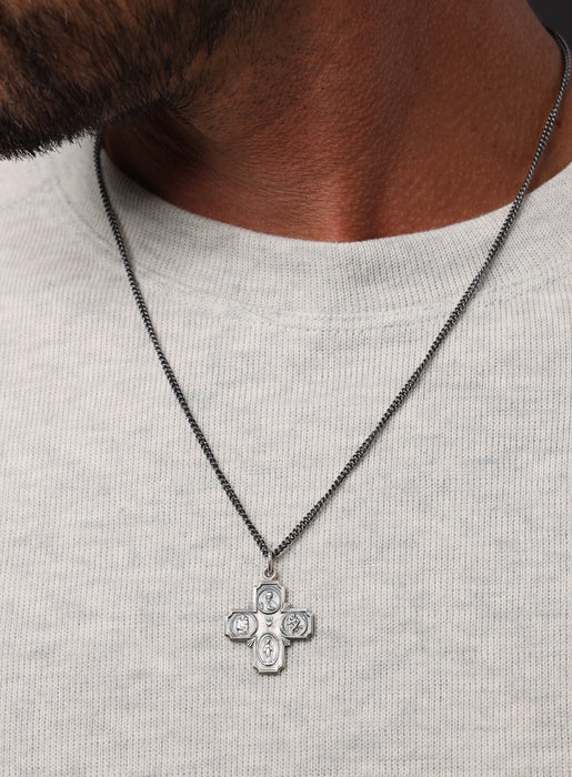 Sterling Silver Four Way Cross Pendant Necklace for Men Jewelry WE ARE ALL SMITH   