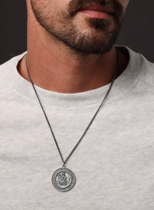 Extra Large Saint Christopher Round Shape Pendant Necklace for Men Jewelry WE ARE ALL SMITH   