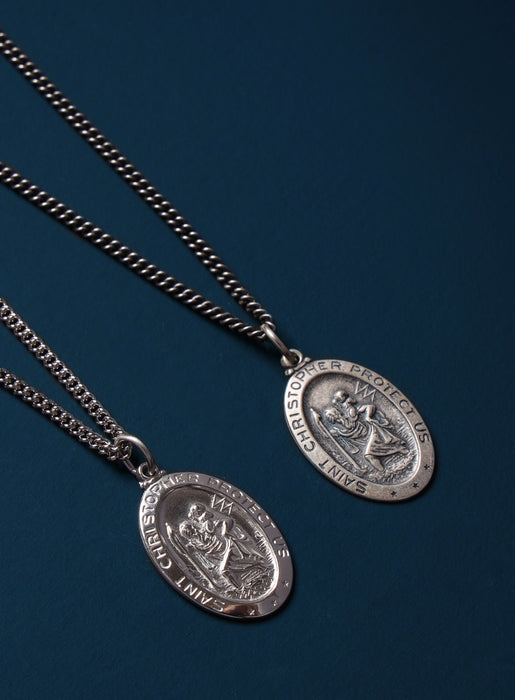Saint Christopher Sterling Silver Oval Medal Necklace for Men Jewelry WE ARE ALL SMITH   