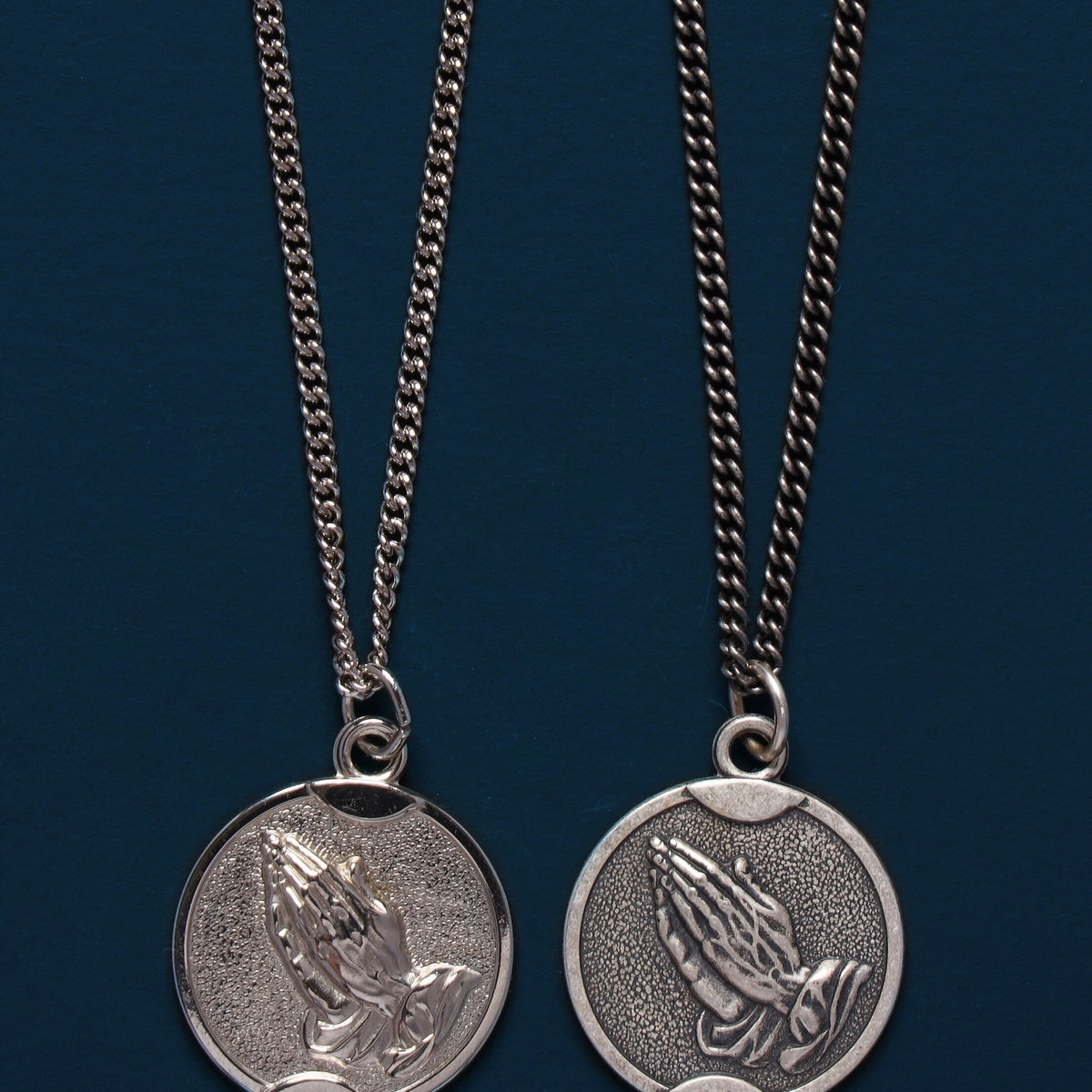 Praying Hands Round Sterling Silver Medal Necklace — WE ARE ALL SMITH