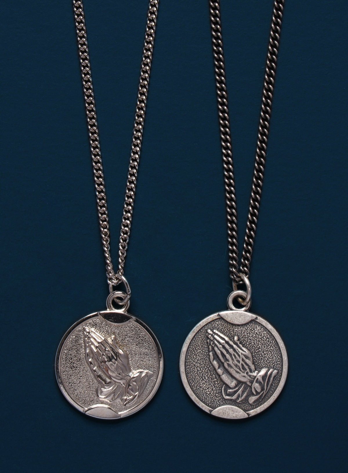 Praying Hands Round Sterling Silver Medal Necklace — WE ARE ALL SMITH