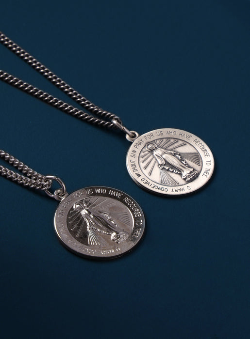 Sterling Silver Round Miraculous Medal Necklace for Men Jewelry WE ARE ALL SMITH   