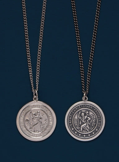 Saint Christopher Sterling Silver Round Medium Size Pendant Necklace Jewelry WE ARE ALL SMITH   