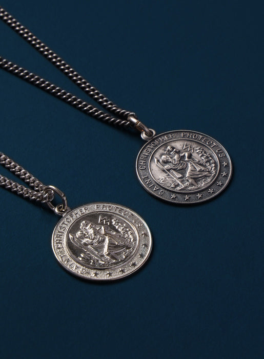Small Round Saint Christopher Sterling Silver Medal Necklace for Men Jewelry WE ARE ALL SMITH   