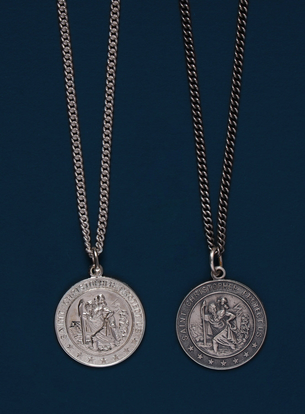 Small Round Saint Christopher Sterling Silver Medal Necklace for Men ...