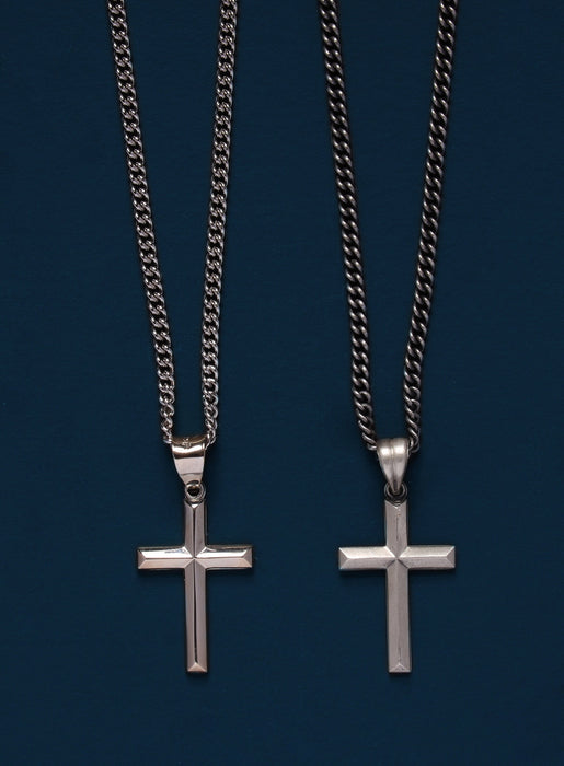 Small Sterling Silver Bevel Cross Pendant Necklace for Men Jewelry WE ARE ALL SMITH   