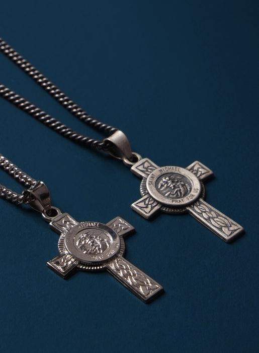 Saint Michael Cross Sterling Silver Pendant Necklace for Men Jewelry WE ARE ALL SMITH   