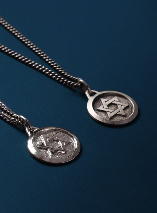 Sterling Silver Star of David Round Medal Necklace for Men Jewelry WE ARE ALL SMITH   