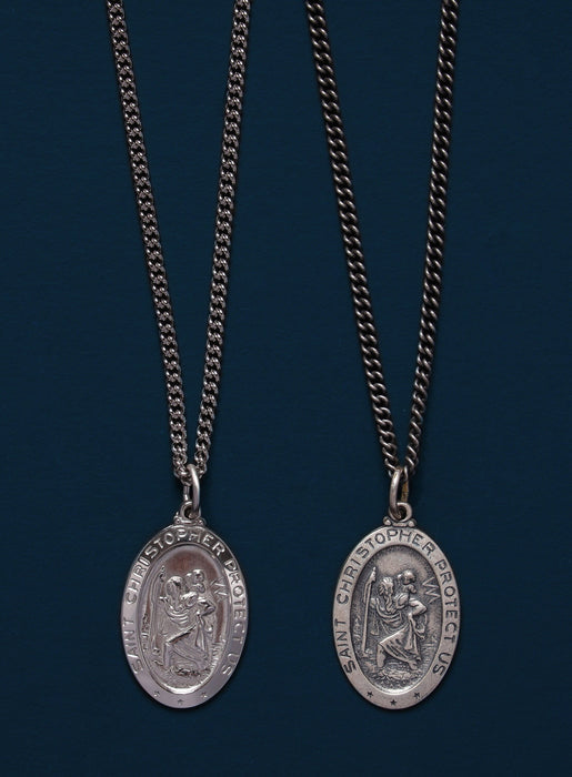 Saint Christopher Sterling Silver Oval Medal Necklace for Men Jewelry WE ARE ALL SMITH   