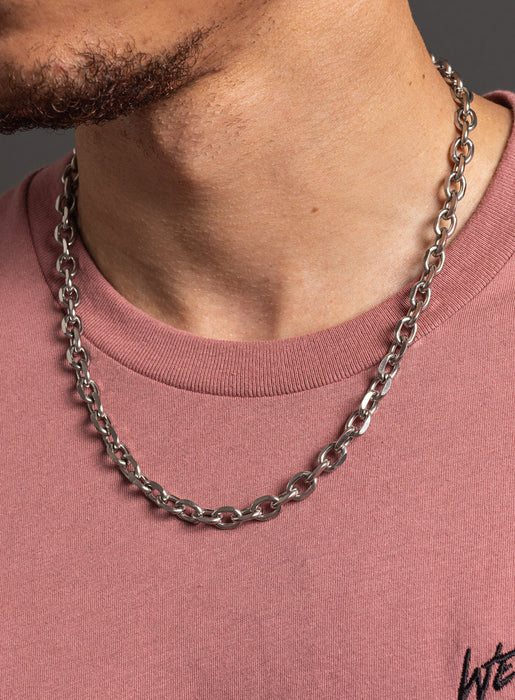 Cable Chain Silver Choker Chain Mens 9MM 18