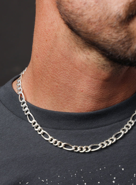 Sterling Silver Figaro Chain Necklace, Men 18 to 32 Inches, 10 mm Wide 32 Figaro Chain / Silver