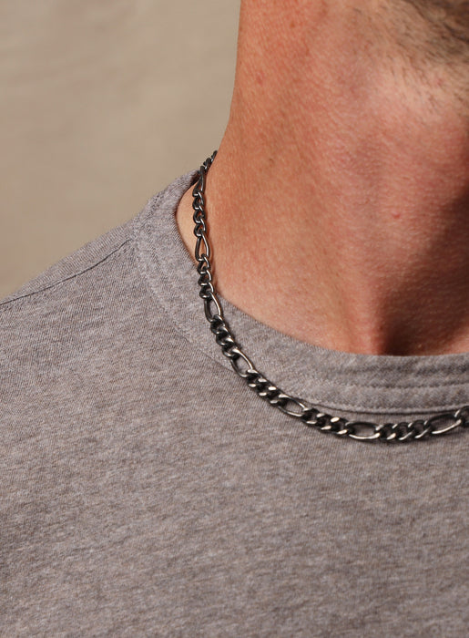 925 Sterling Silver w Gunmetal Plating Figaro Chain Necklace WE ARE ALL SMITH