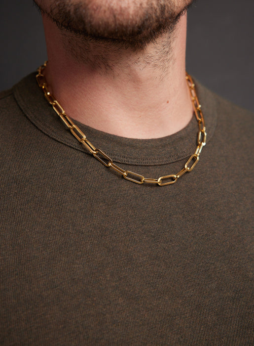 Men's Gold 8mm 14k Gold Plated Stainless Steel Cable Chain Necklace WE ARE ALL SMITH   