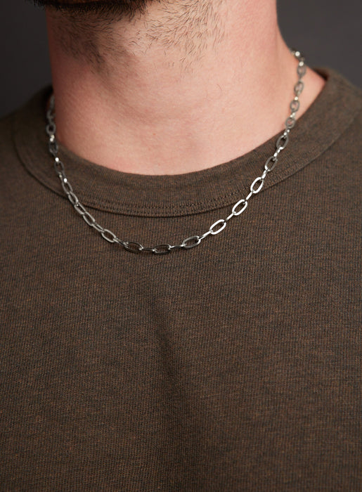 Waterproof Silver Thick Oval Cable Chain Necklace