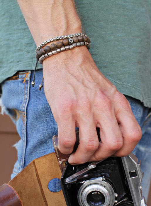 Small Geometric Silver Beaded Men's Bracelet Bracelets We Are All Smith   