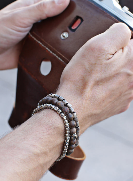 Small Geometric Silver Beaded Men's Bracelet — WE ARE ALL SMITH