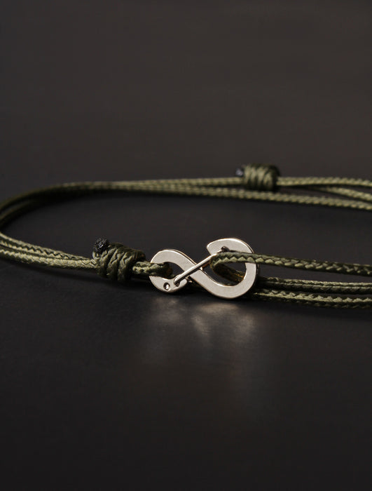 Infinity Bracelet - Olive cord men's bracelet with silver clasp Jewelry We Are All Smith   