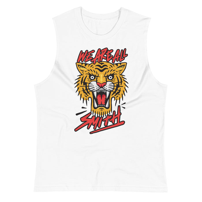 Tiger We Are All Smith Logo White Muscle Shirt  WE ARE ALL SMITH: Men's Jewelry & Clothing. S  